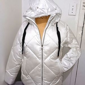 Karl Lagerfeld Paris Pearl Studded with removable Zipped Hooded Hip Jacket